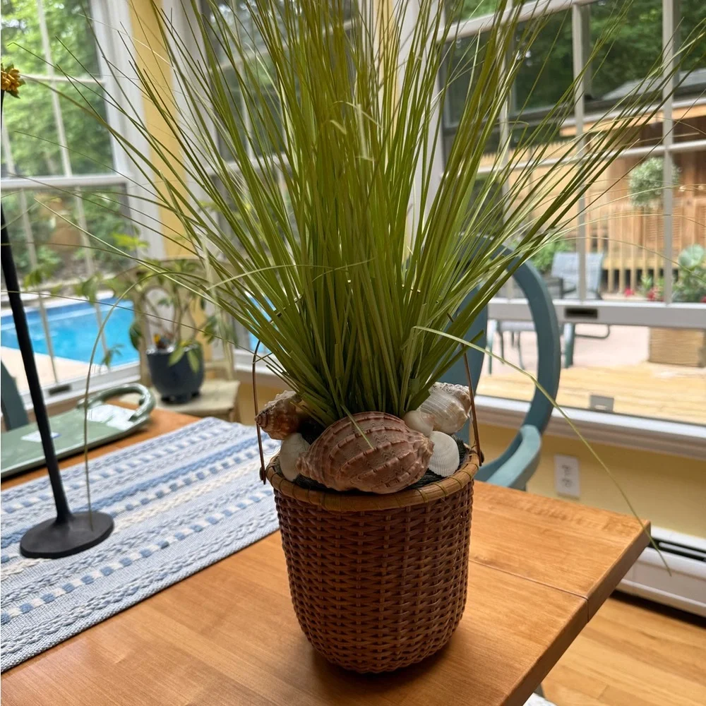 Decorative Basket with Green Grass and Shells